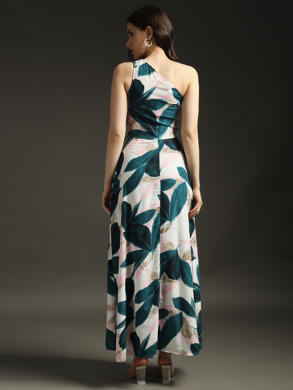 Green Petal One-Shoulder Maxi Dress with Slit