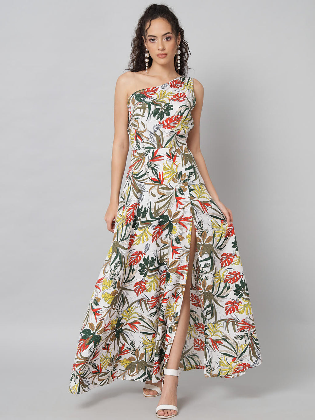 Tropical One-Shoulder Floral Maxi Dress