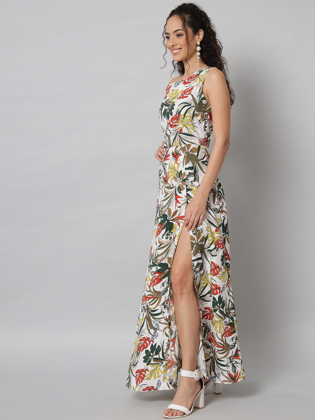 Tropical One-Shoulder Floral Maxi Dress