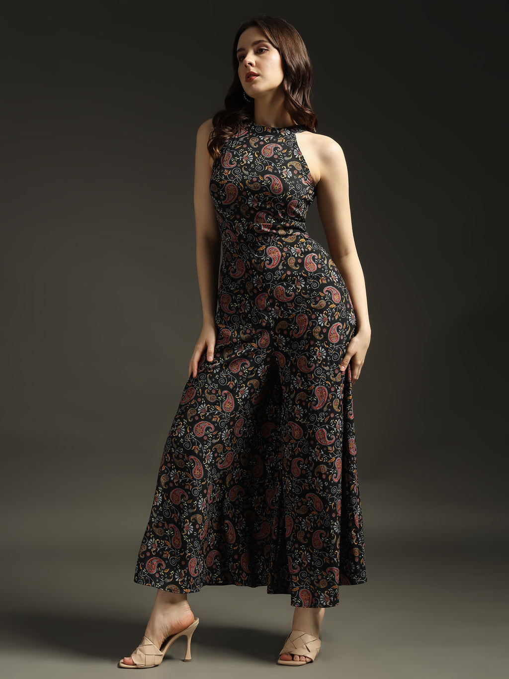 Elegant Paisley Print Halter Neck Jumpsuit