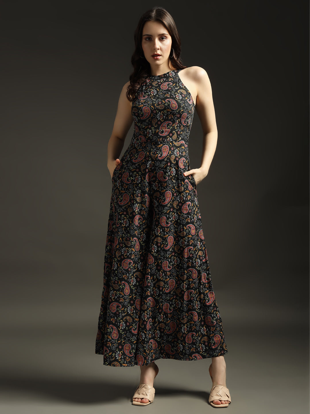 Elegant Paisley Print Halter Neck Jumpsuit