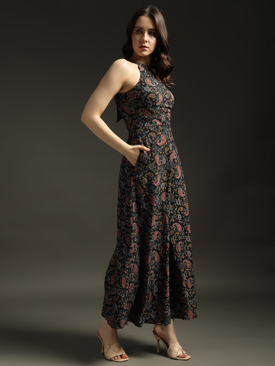 Elegant Paisley Print Halter Neck Jumpsuit