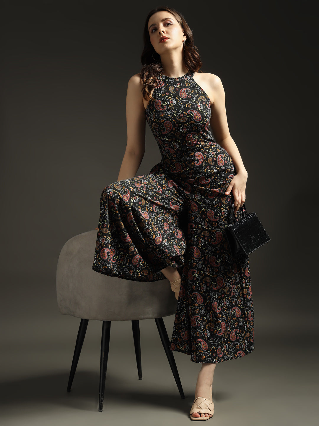 Elegant Paisley Print Halter Neck Jumpsuit