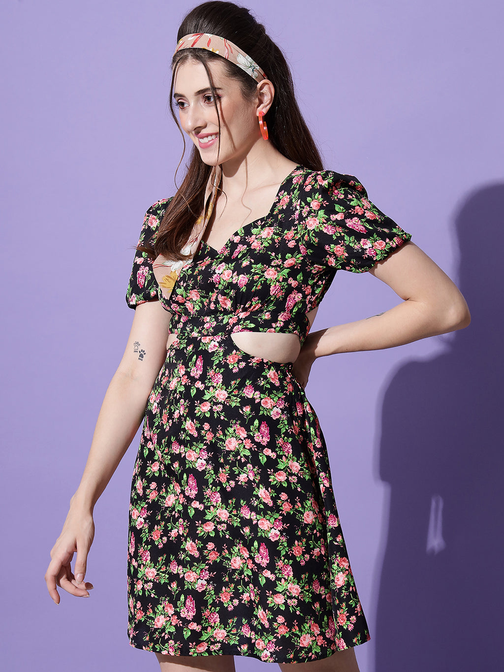 Floral Cut-Out Fit & Flare Mini Dress