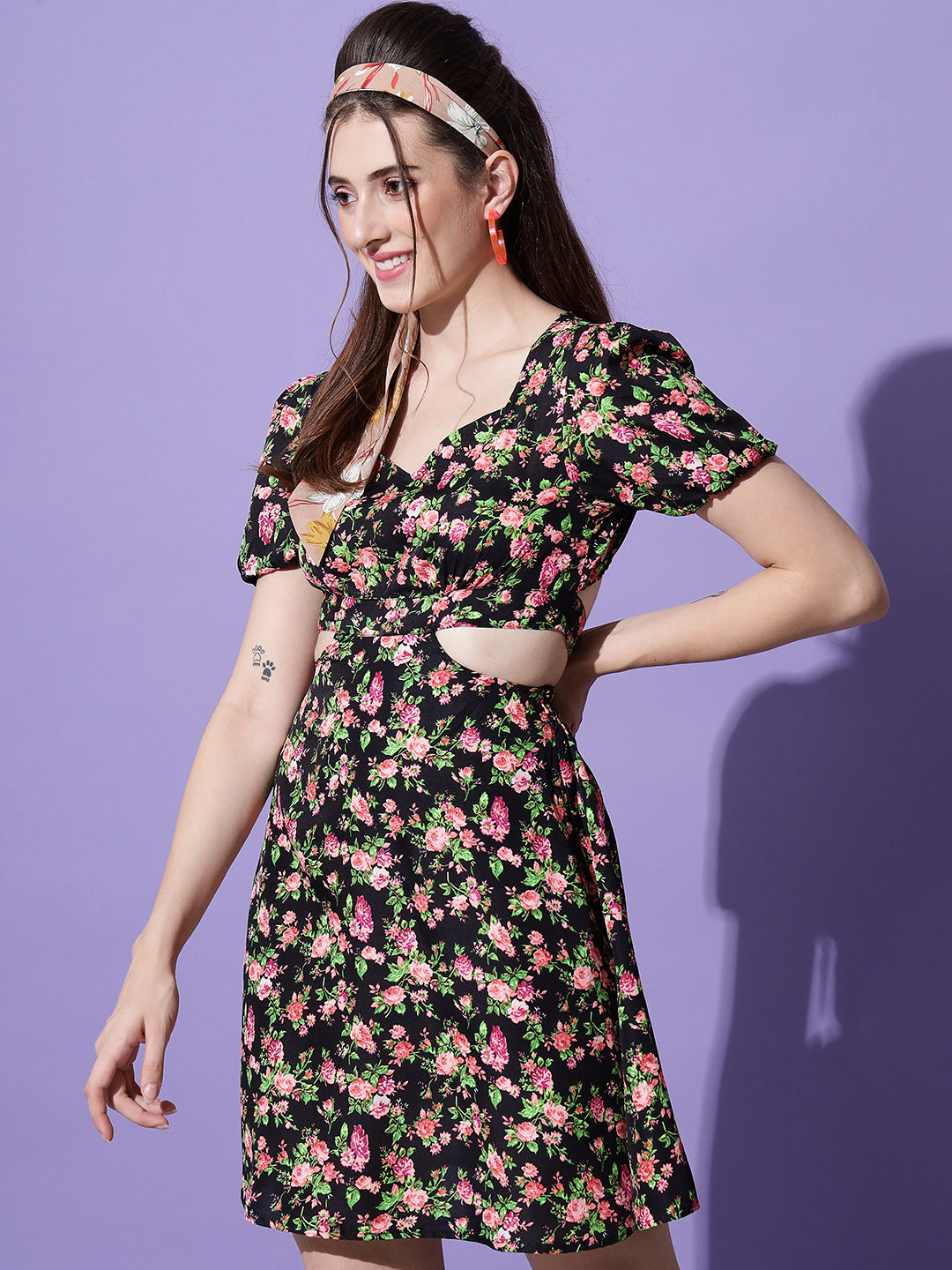 Floral Cut-Out Fit & Flare Mini Dress