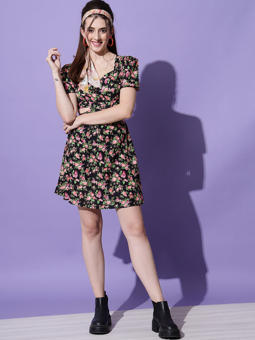 Floral Cut-Out Fit & Flare Mini Dress