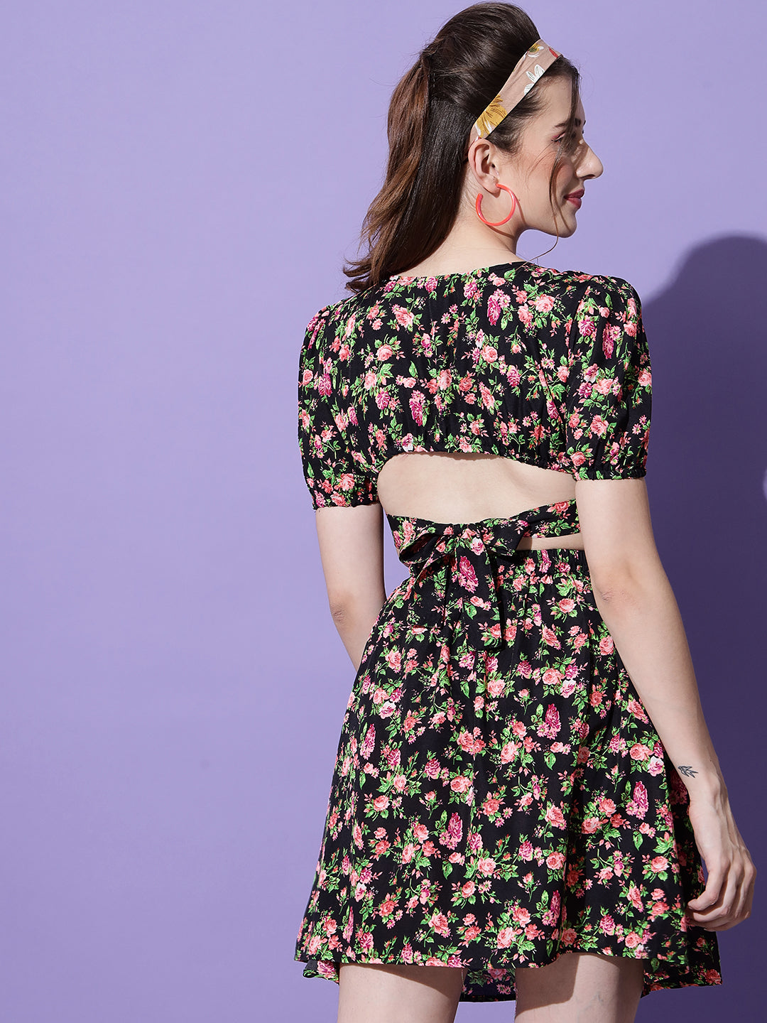 Floral Cut-Out Fit & Flare Mini Dress