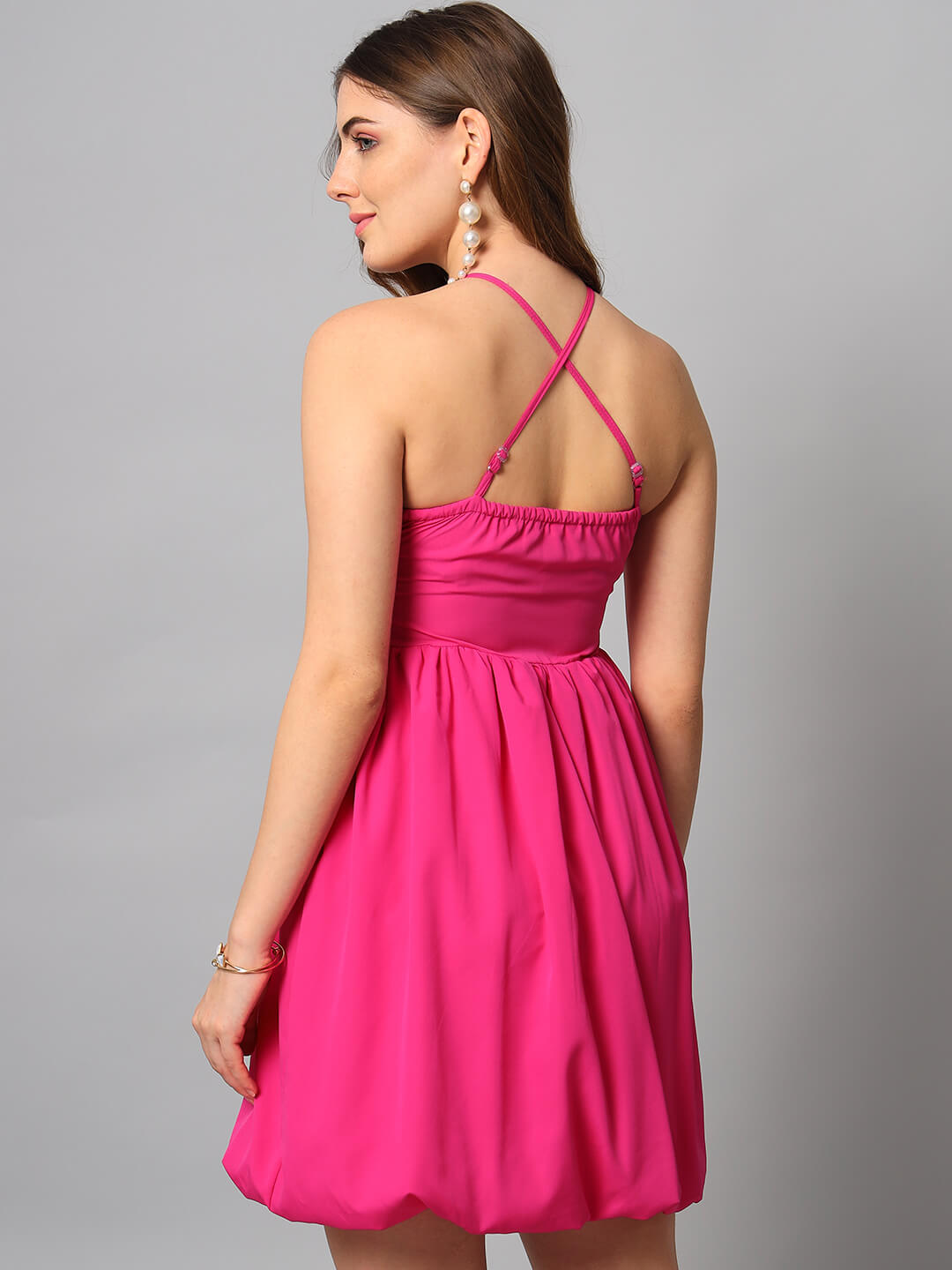 Chic Raspberry Pink Halter Neck Party Dress