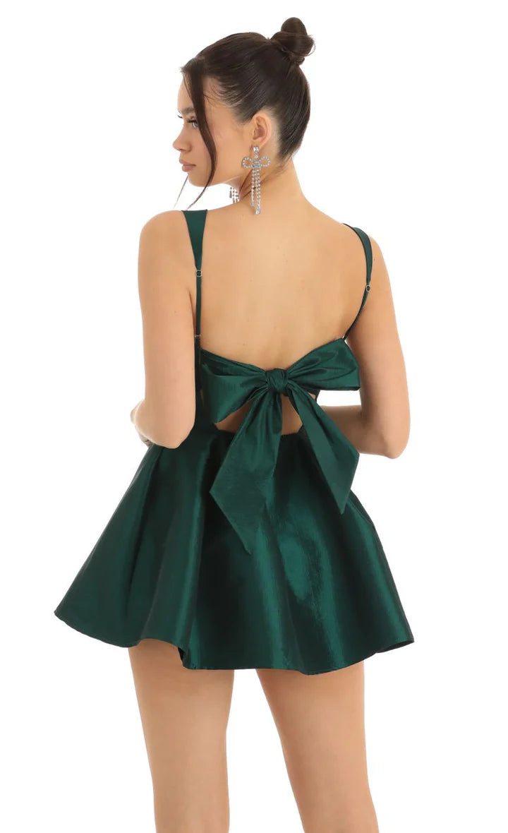 Emerald Green Satin Corset Mini Dress