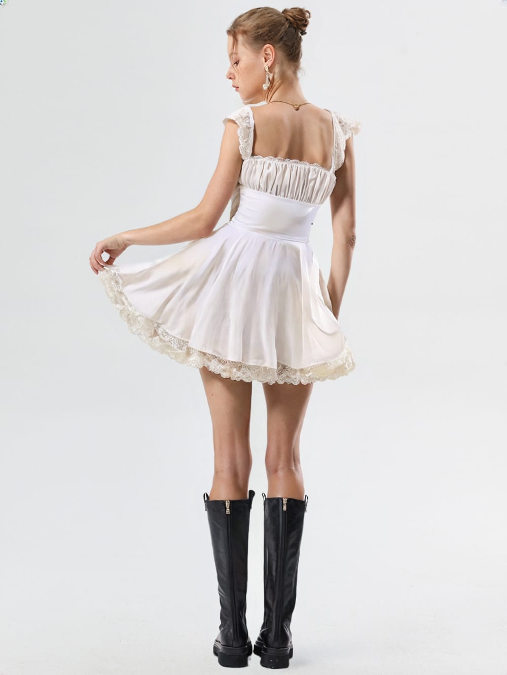 Elegant White Lace Sleeve A-Line Dress