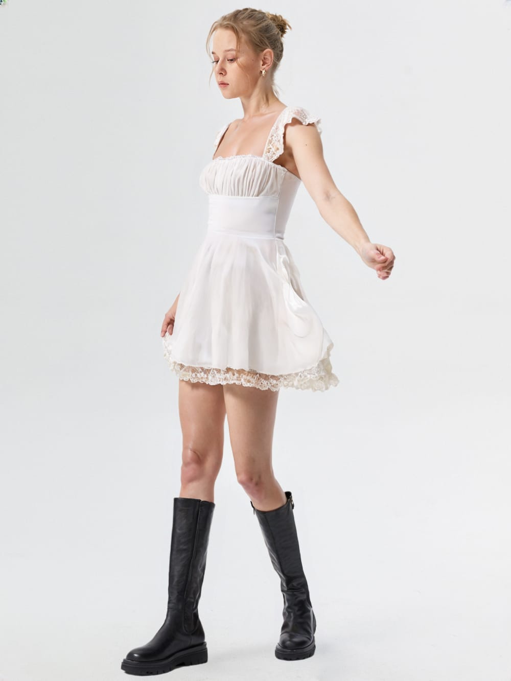 Elegant White Lace Sleeve A-Line Dress