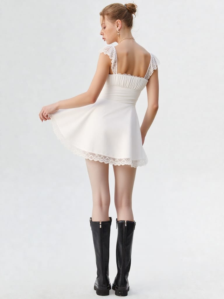 Elegant White Lace Sleeve A-Line Dress