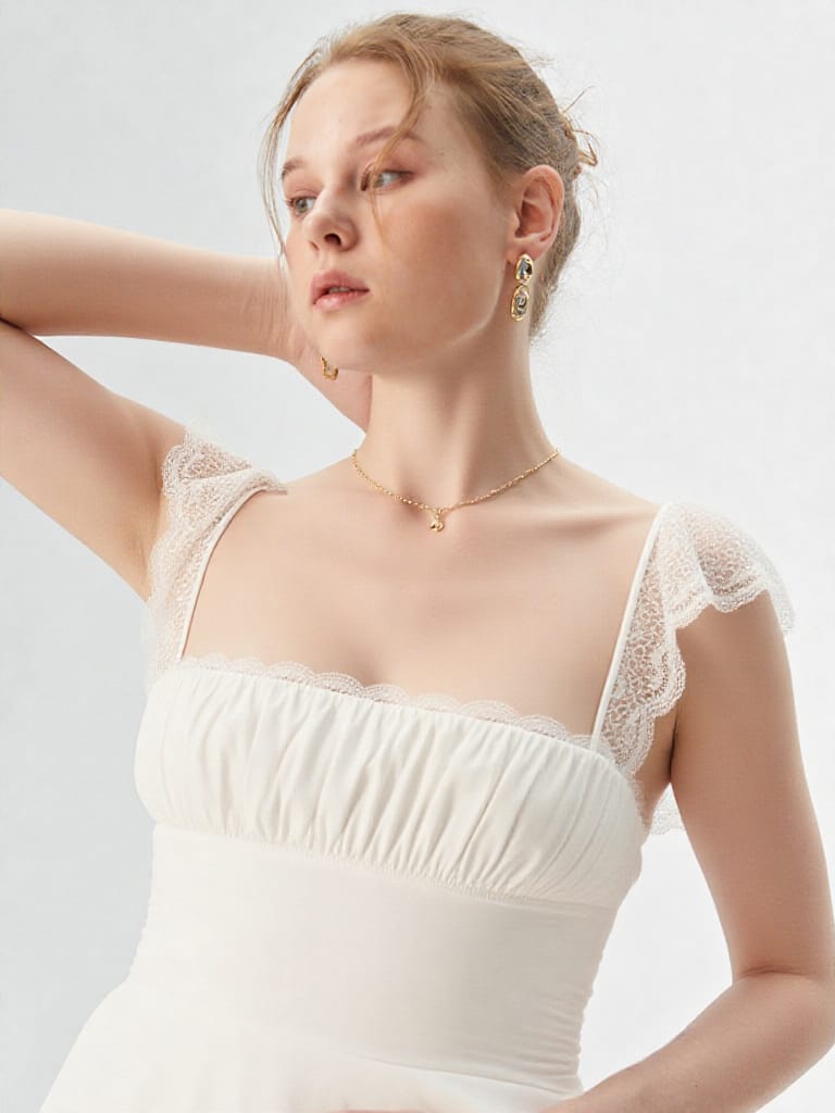 Elegant White Lace Sleeve A-Line Dress