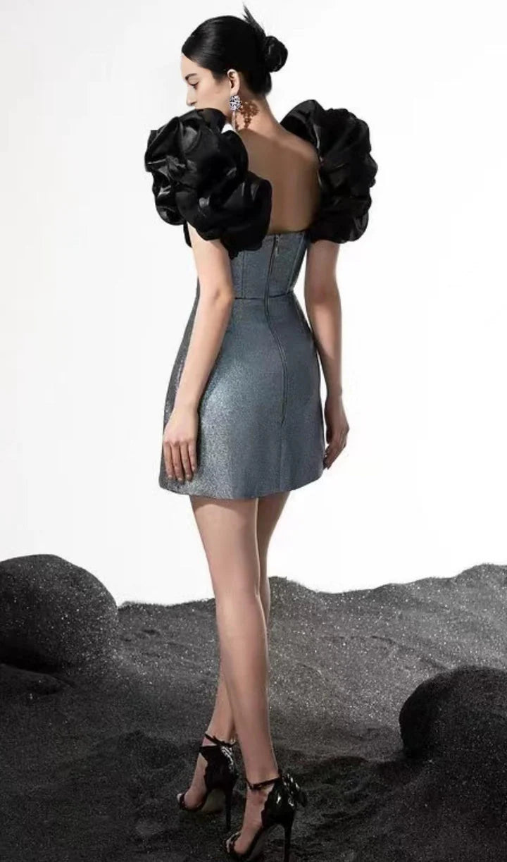 Silver Noir Bloom Dress